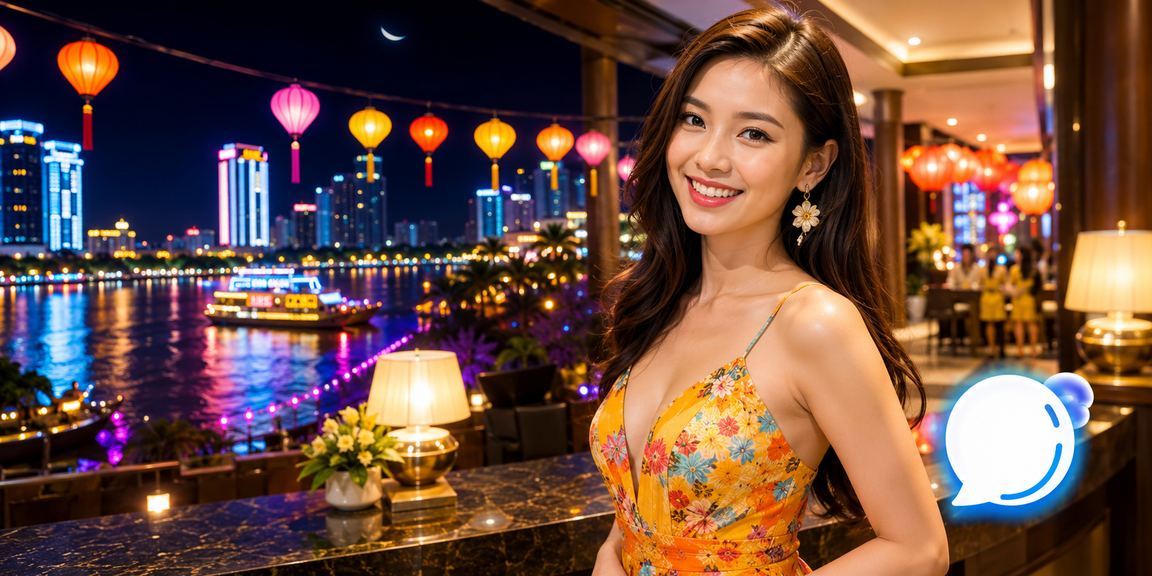 Không gian casino neon tại vùng Mekong, Việt Nam